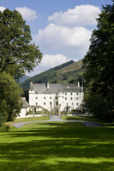 Traquair House in the Scottish hills